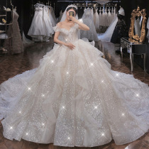 French senior sense wedding dress 2021 New temperament princess style big fat bride pregnant woman belly big tail