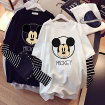 2022 new pregnant woman t-shirt long sleeve pure cotton fashion Pregnant Woman Spring Dress Blouse Fake two Medium Long Tide