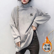 Pregnant womans sweatshirt high collar medium length plus suede thickened Korean version loose with large code pure cotton blouse fashion autumn and winter tide