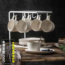 Creative coarse pottery coffee cup set 6-piece Japanese simple home coffee cup saucer delivery shelf custom logo