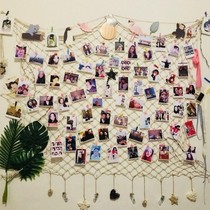Grid photo wall fishing net decoration background wall photo frame creative hanging wall hemp rope clip kindergarten ring creation cloth