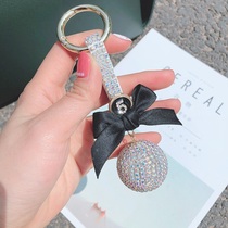 2019 Creative diamond-encrusted crystal ball diamond rope car keychain ladies gift bow rhinestone bag pendant