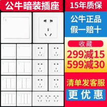 Bull switch panel socket concealed 86 wall wall dark line porous one with five holes double control household white