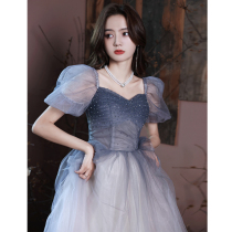 High-end atmospheric evening dress female 2021 New temperament dignified gradient banquet dress light luxury niche host