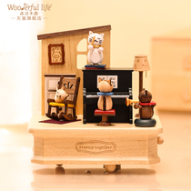 Mori wood music box piano ornaments little girl Sankyo Music Box Girls children birthday gifts