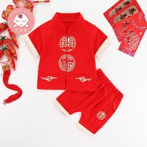Catch Weeks with summer clothes Baby Han uniforms One year birthday Birthday Dinner male Baby gown Summer Parted Suit Country Wind and Down