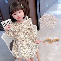 Girls dress 2021 summer new cotton floral princess dress female baby trumpet flower two-color fashion tide