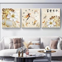 Living room decoration painting triple frameless painting wall clock bedroom sofa background wall painting water h Crystal painting glass hanging picture clock