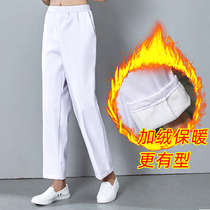 Nurse pants children Winter plus velvet padded white Blue Large size pink elastic waist thick autumn winter work pants