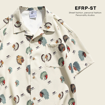 EFRP Hong Kong designer brand full body Indian Head print shirt mens short sleeve half sleeve shirt