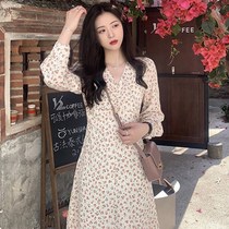 Floral dress sweet lady gentle wind temperament 2022 spring and autumn Net red fairy dress ins French V collar long skirt