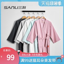 Sanli towel material bathrobe Female summer thin long section absorbent quick-drying pure cotton waffle couple hotel cotton bathrobe male