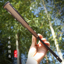 Fei Chi new guqin carving fan one foot black head green fan bone rice paper blank calligraphy and painting fan Chinese wind folding fan