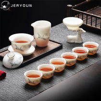 Kung Fu tea set Household Dehua sheep fat white jade porcelain set of high-end Gaiwan Teacups Meeting office tea set