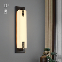 New Chinese wall lamp Villa living room background wall lamp Chinese wind aisle all copper marble wall lamp high-end bedroom Zen