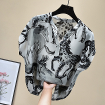 Ink upper body chao stunning western style age-reducing printed chiffon shirt womens 2021 design sense loose and thin shirt