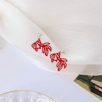 S925 silver needle Chinese style fish red earrings female 2020 new trendy simple new year earrings D261