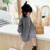 Girls dress 2021 autumn new foreign style baby skirt black and white plaid loose long sleeve dress