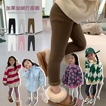 Girls high-elastic plus velvet leggings autumn and winter clothing childrens all-match thickening without velvet warm feet outside wearing solid color pants