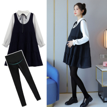 Pregnant women autumn dress top 2021 autumn new fashion mom net red suit casual skirt spring and autumn women