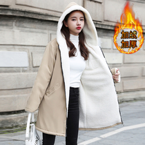 Pregnant womens coat autumn and winter Korean version of loose long cotton coat plus velvet thickened warm winter cotton suit