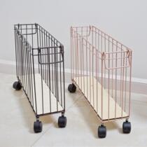 Slit storage basket wrought iron wheel Nordic calligraphy and painting snack magazine finishing rack dirty clothes basket toilet finishing