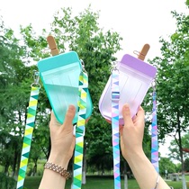 New Korean Creative ice cream ice cream ice cream female adult children portable straw plastic cup personality Net Red Kettle
