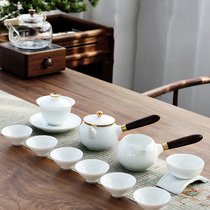 CATHYLADI Light luxury Kung Fu tea set Household living room cover bowl High-end sheep fat jade porcelain tea set white porcelain