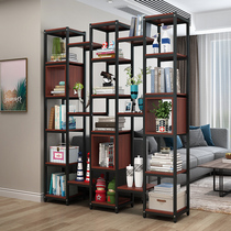 American partition shelf office iron display rack landing multi-layer bookshelf living room solid wood screen storage rack