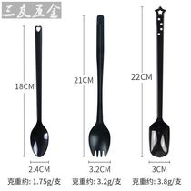 Disposable fruit tea independent lengthened color long handle fork Plastic dual-use five-star fork spoon One-piece ice spoon
