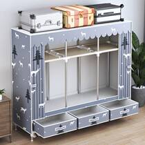 Simple wardrobe rental room with steel pipe bold reinforcement fabric assembly cloth wardrobe home bedroom storage hanging wardrobe