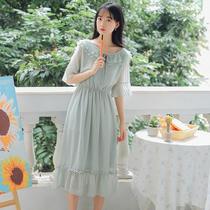  2021 summer gentle ruffle short-sleeved dress Korean version of sweet and fresh mid-length student first love skirt