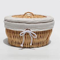 Covered rattan steamed buns basket willow bread basket home restaurant round basket kitchen woven storage basket