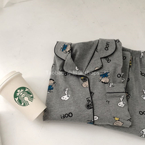 Off-white CP! Ins wind couple pajamas women autumn long sleeves cotton Japanese Snoopy pocket homewear men spring and summer