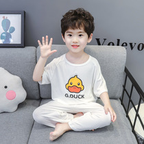 Childrens pajamas summer thin air conditioning clothes pure cotton boy baby boy children cotton silk summer suit home clothes