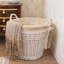 Woven basket dirty clothes basket bamboo woven frame retro basket rattan storage basket small bamboo basket White