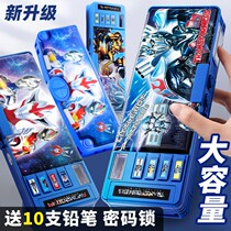Transformers password lock pupils stationery box boys style multi-function high-tech children pencil box boys with smart black technology pen box in 2023 new pen bag first grade
