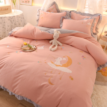 Small fragrant wind cotton bed four-piece set quilt cover rainbow embroidery cotton sheets bed cover quilt girl princess style
