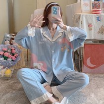 Cotton spring and autumn pajamas female home clothes two-piece summer cotton thin long sleeve suit can be worn outside