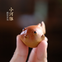 Yixing original mine Purple sand small river dolphin fish tea Pet ornaments Handmade tea play can raise lucky mini fish decorative crafts