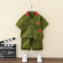 Childrens military uniform short-sleeved military uniform suit Eighth Route Army performance suit summer thin boys  small Red Army clothes summer fashion trend