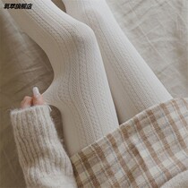 Autumn and winter thick knitted twist leggings leggings women warm thin vertical stripes oatmeal White pantyhose foot foot cotton socks