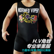 HV horn Viper weightlifting suit snake and barbell strength lifting wrestling quick-drying compression training competition jumpsuit tights