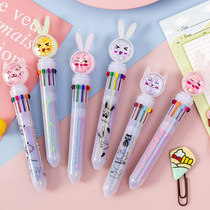 10 color transparent sequin ballpoint pen Press type multi-color note taking with super cute oil pen Childrens student stationery prize Colorful cute girl press hands-on account special marker color cartoon pen