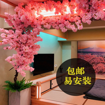 Simulation cherry tree peach blossom branch fake flower indoor living room rattan air conditioning pipe ceiling home Net red wall decoration