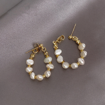 Korean baroque freshwater pearl earrings womens 2021 new French retro temperament earrings high sense of light luxury