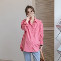 Spring and summer pregnant womens blouses with long sleeves flip collar shirt spring dress big code Career casual fashion Bottom Pregnant Woman Lining Clothes