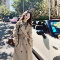 Khaki windbreaker coat womens spring and autumn long 2021 new popular loose Korean casual temperament coat