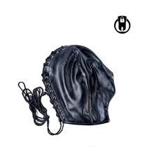  Asler adult fun black soft PU lace-up All-inclusive headgear mask leather mask punishment bondage
