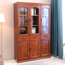 Chinese solid wood bookcase Wall bookcase Bookcase Floor-to-ceiling with lock with glass door combination locker Study office